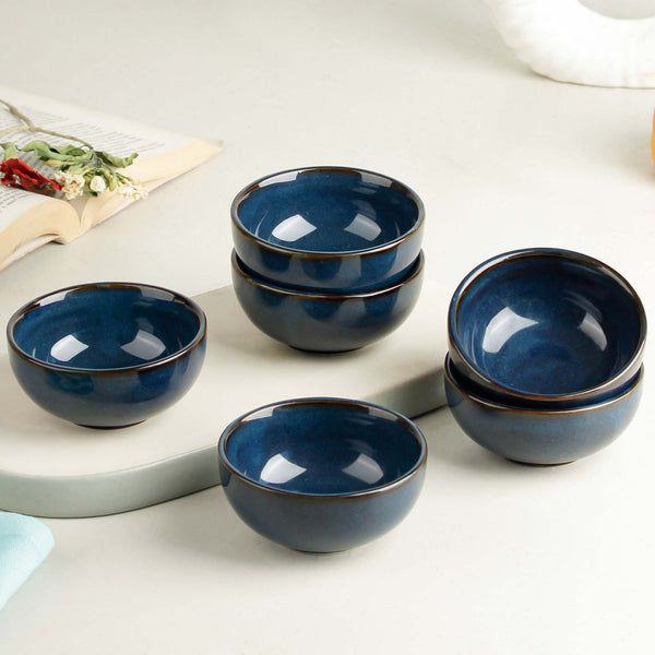 Galaxy Blue Ceramic Vegetable Bowl Set of 6, 150 ML